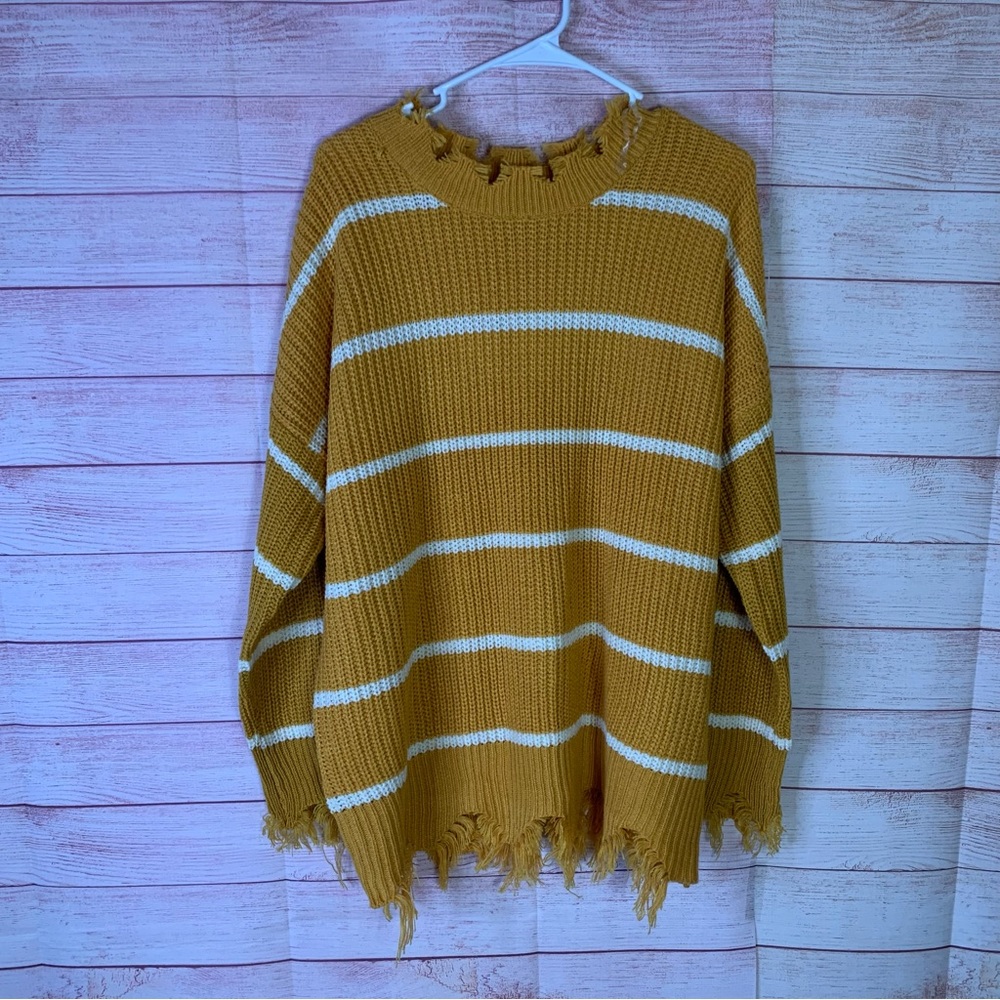 Runway7 Striped‎ Distressed Sweater Size 1X
